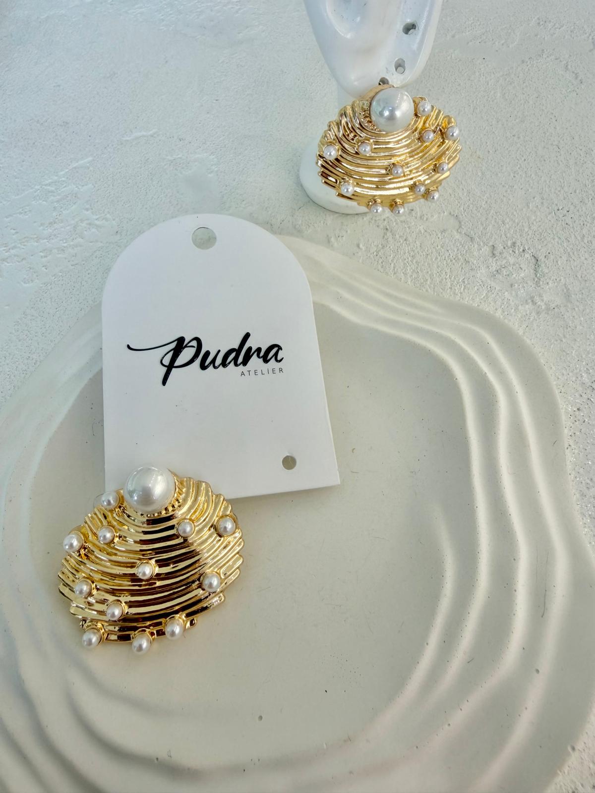 Gold İstiridye Model İnci Detaylı Küpe - Görsel 2