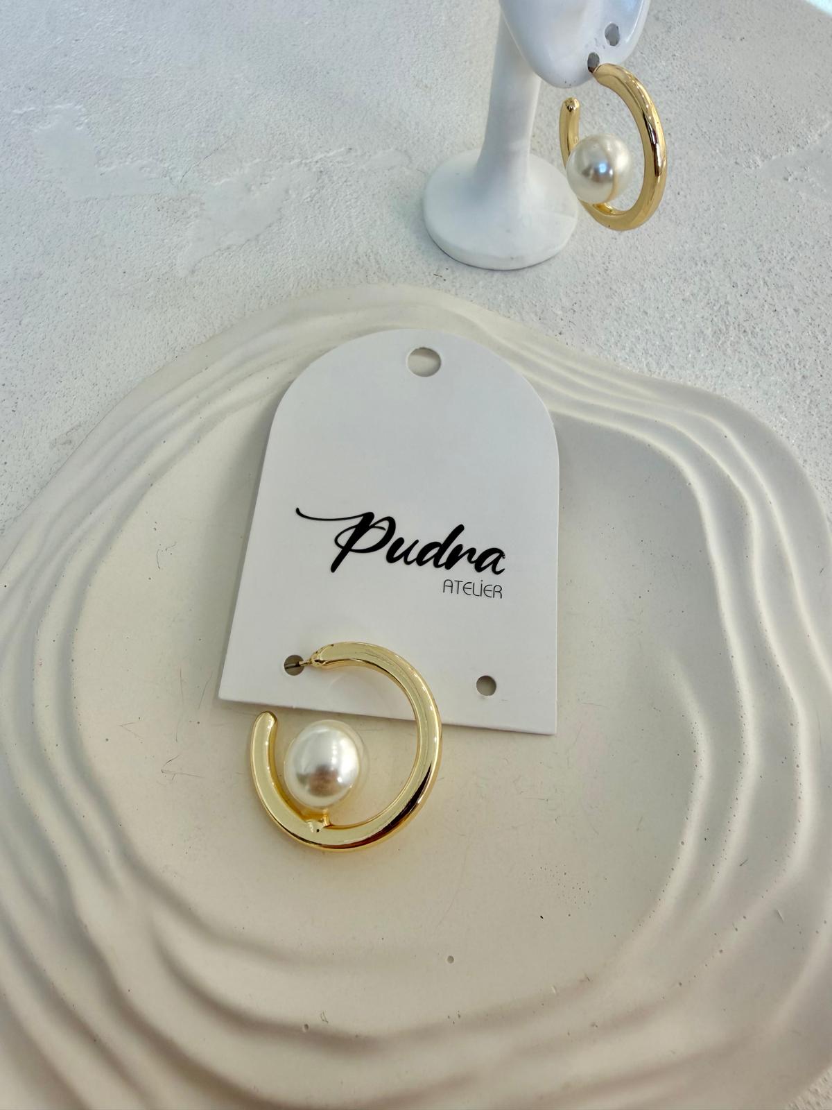 İnci Detaylı Gold Halka Model Küpe - Görsel 2