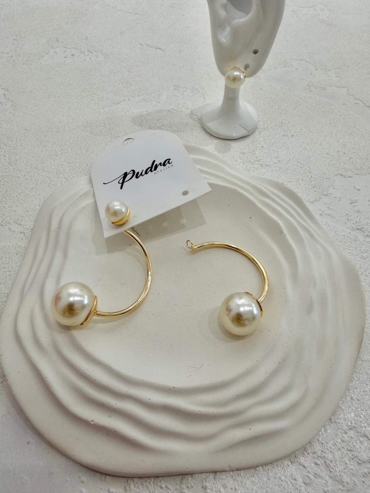 İncili Gold Sallantılı İkili Kullanımlı Küpe - Görsel 3