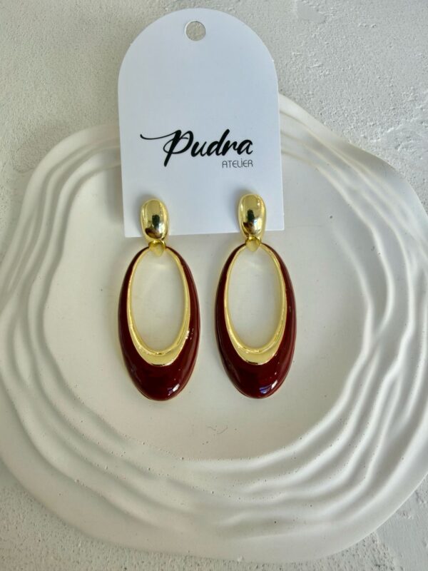 Marka Muadil Oval Bordo Gold Sallantılı Küpe