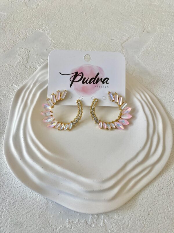 Pembe Kristal Taşlı Küpe