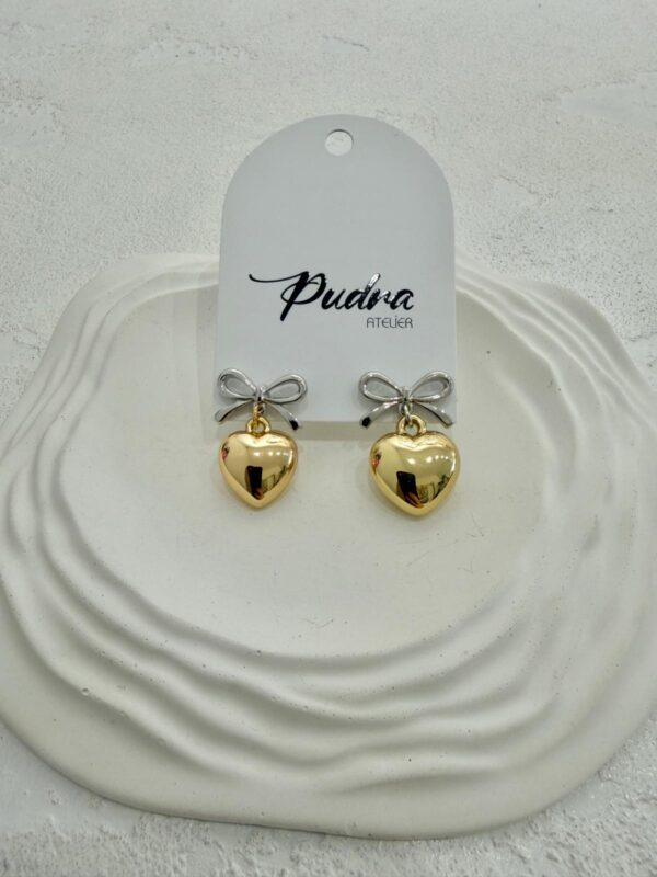 Silver Fiyonk Ve Gold Kalp Model Küpe