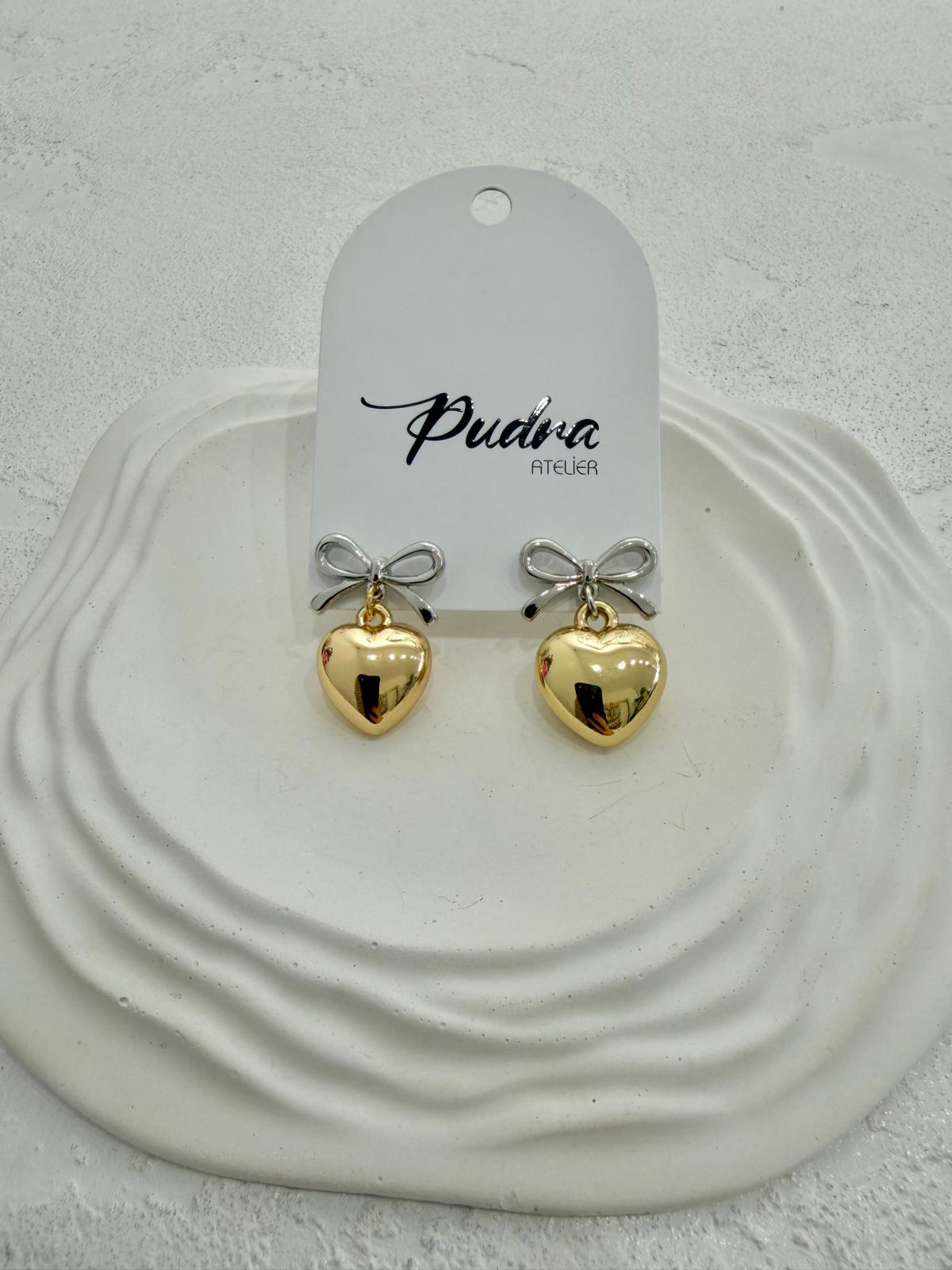 Silver Fiyonk Ve Gold Kalp Model Küpe