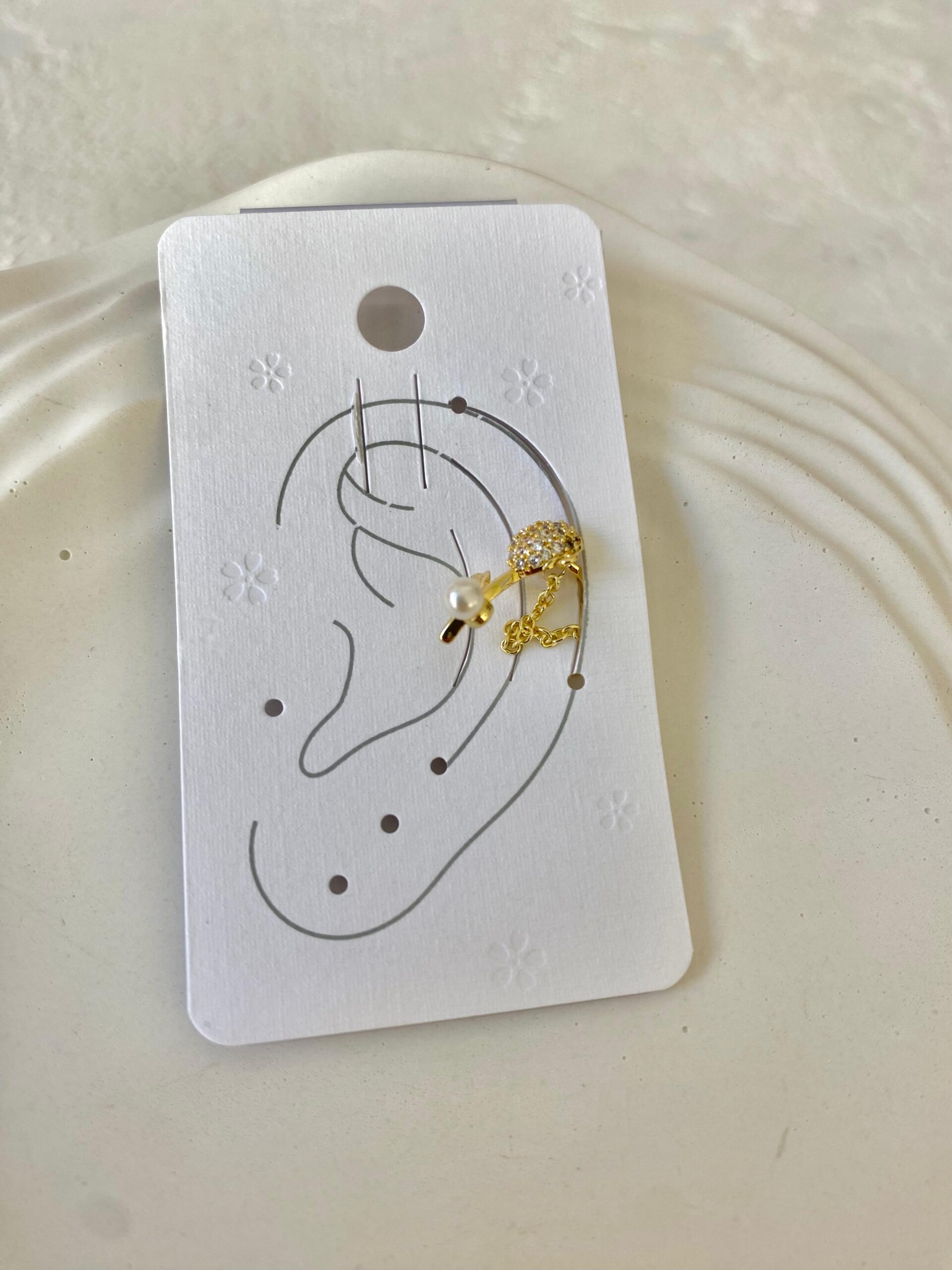 Taşlı İncili Lale Şeklinde Earcuff Kıkırdak Küpe - Görsel 2