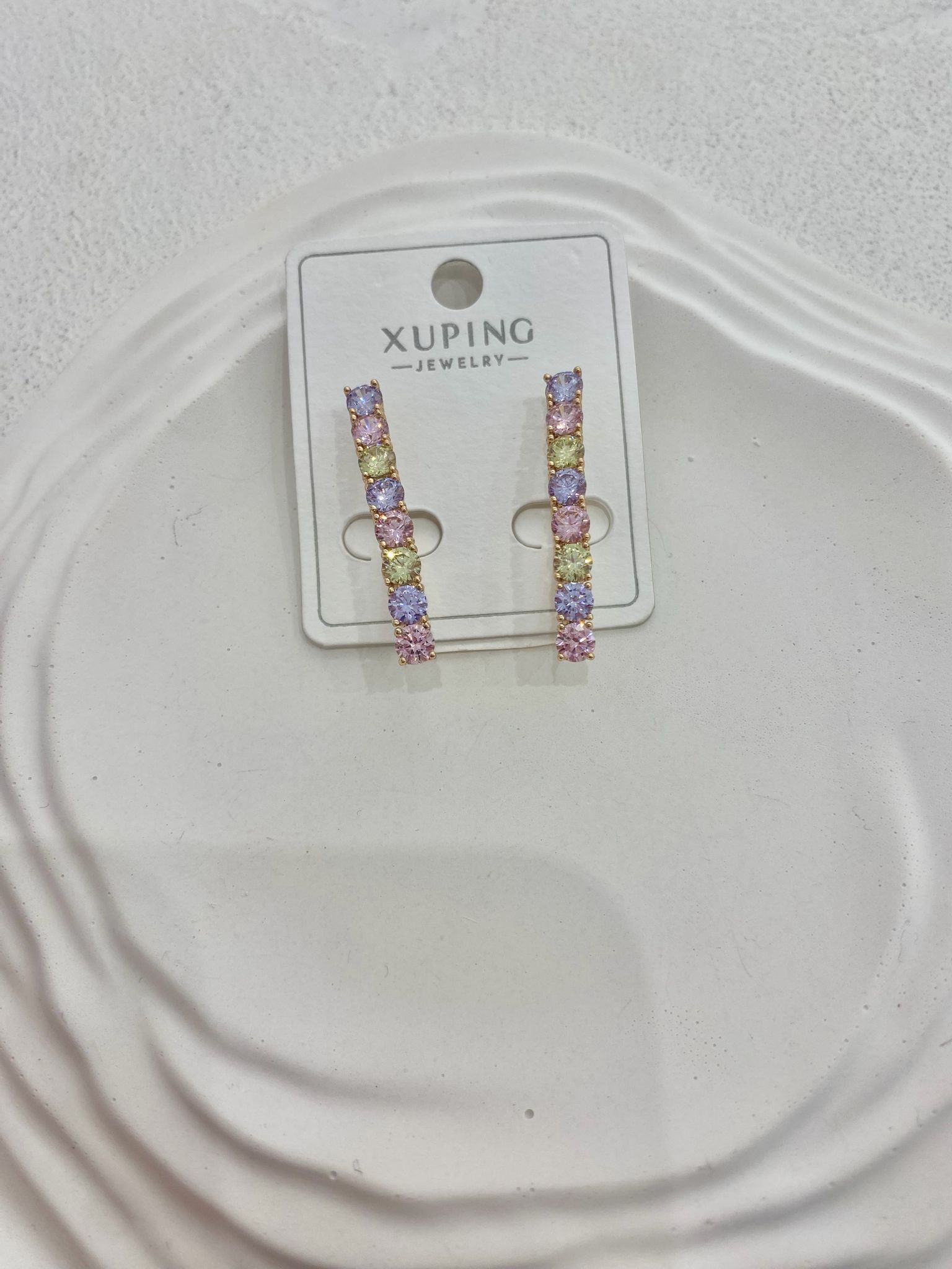 Xuping Renkli Taşlı Sallantılı Rose Gold Çelik Küpe