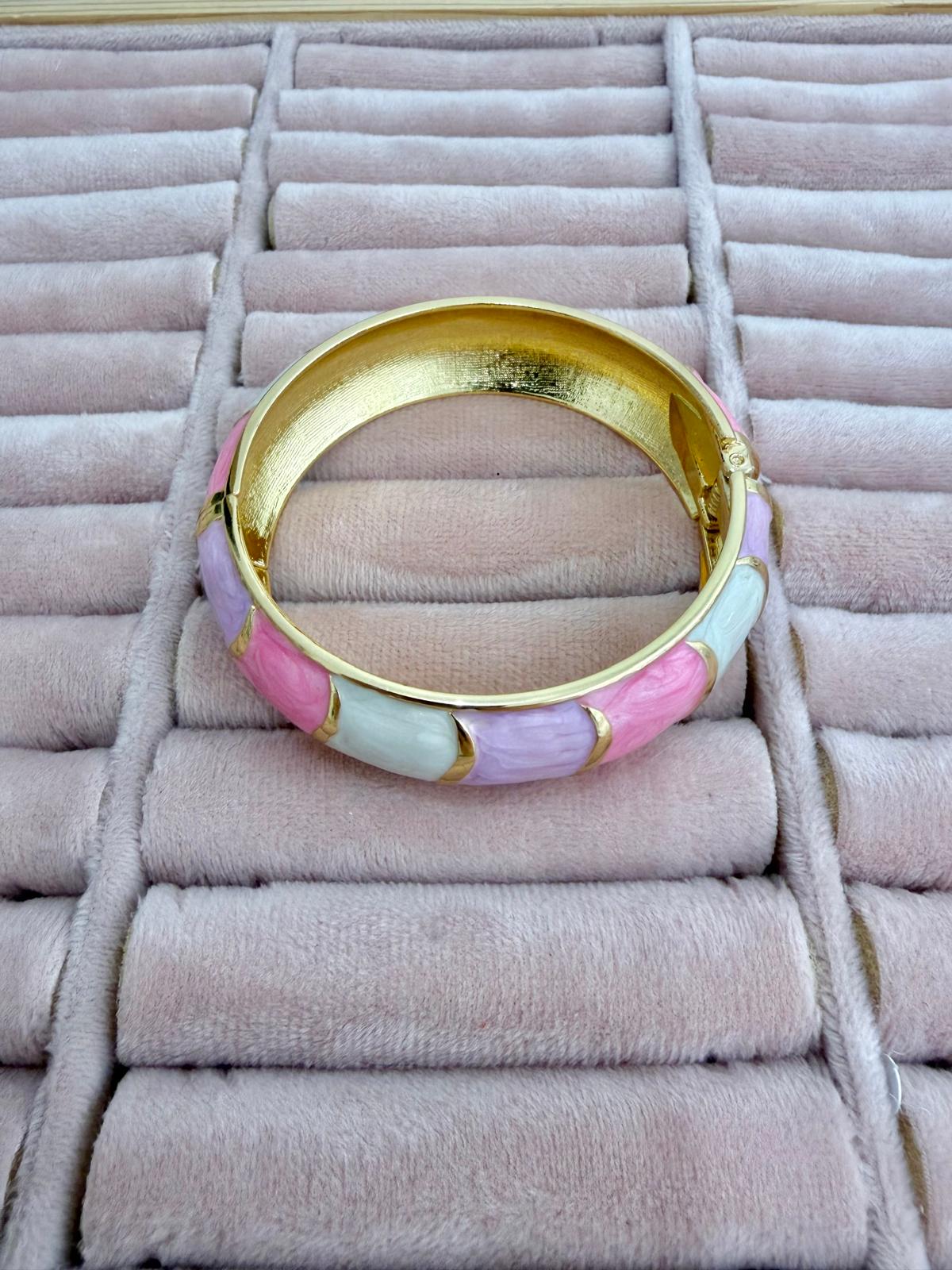 Gold Çizgili Pembe Mor Mineli Bilezik Büyük - Görsel 2