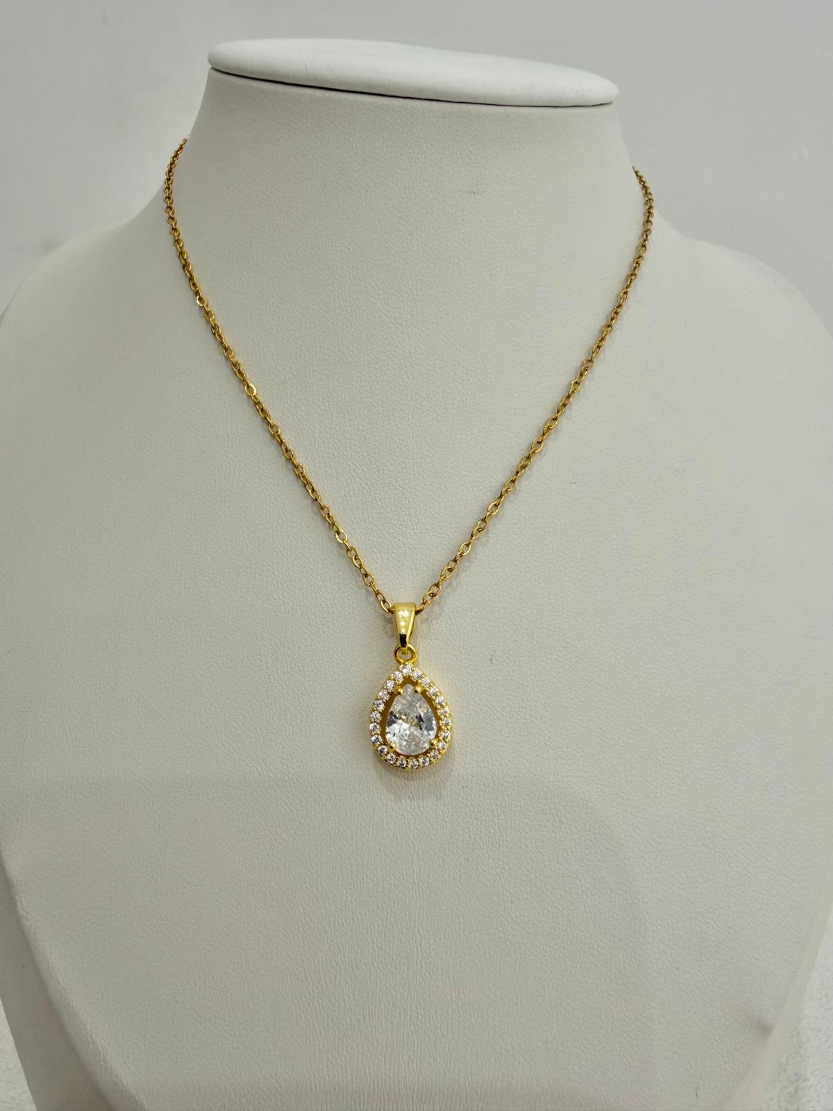 Taşlı Damla Model Çelik Kolye