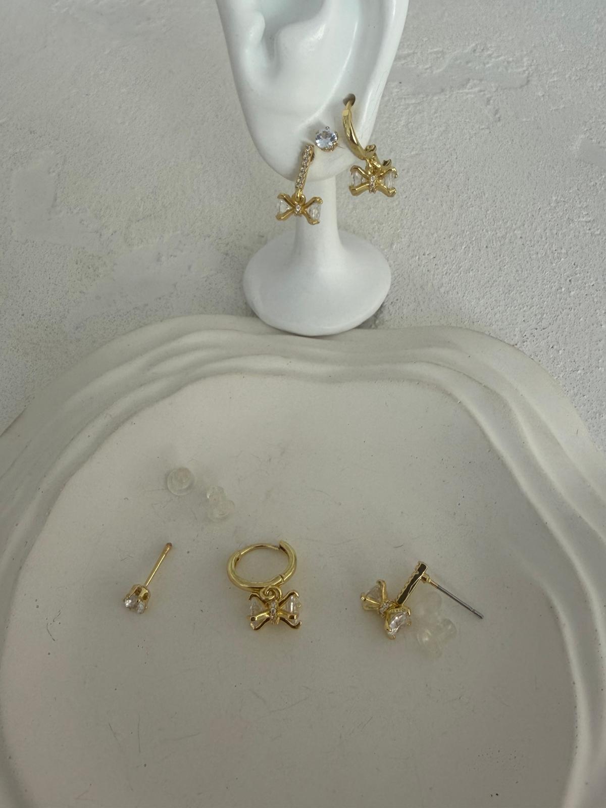 Taşlı Fiyonk Figürlü Çoklu Çelik Küpe - Görsel 2