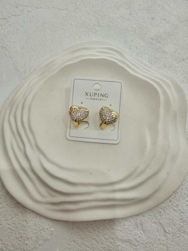 Xuping 14k Kalp Şekilli Taşlı Çelik Küpe
