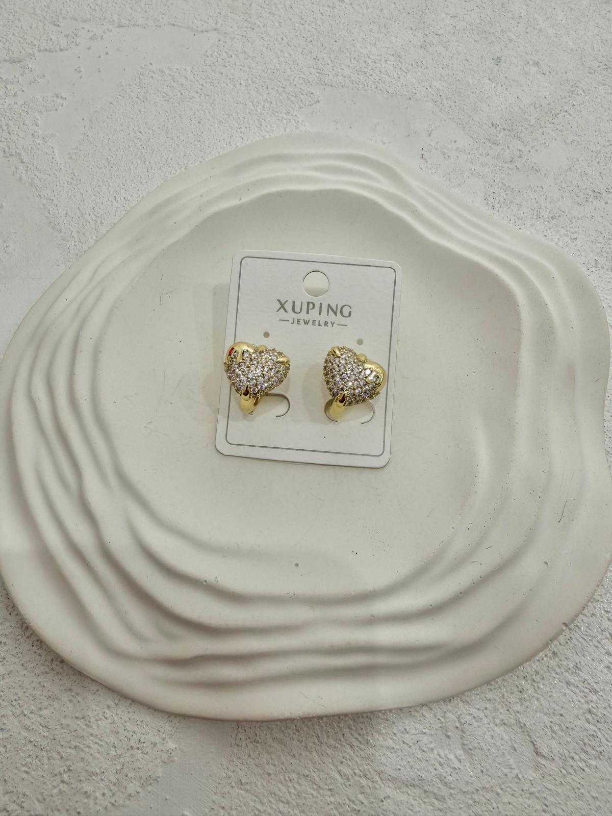 Xuping 14k Kalp Şekilli Taşlı Çelik Küpe