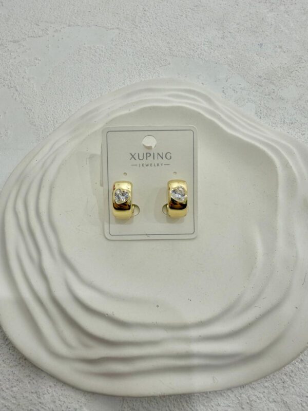 Xuping 14k Kalpli Taşlı Halka Çelik Küpe
