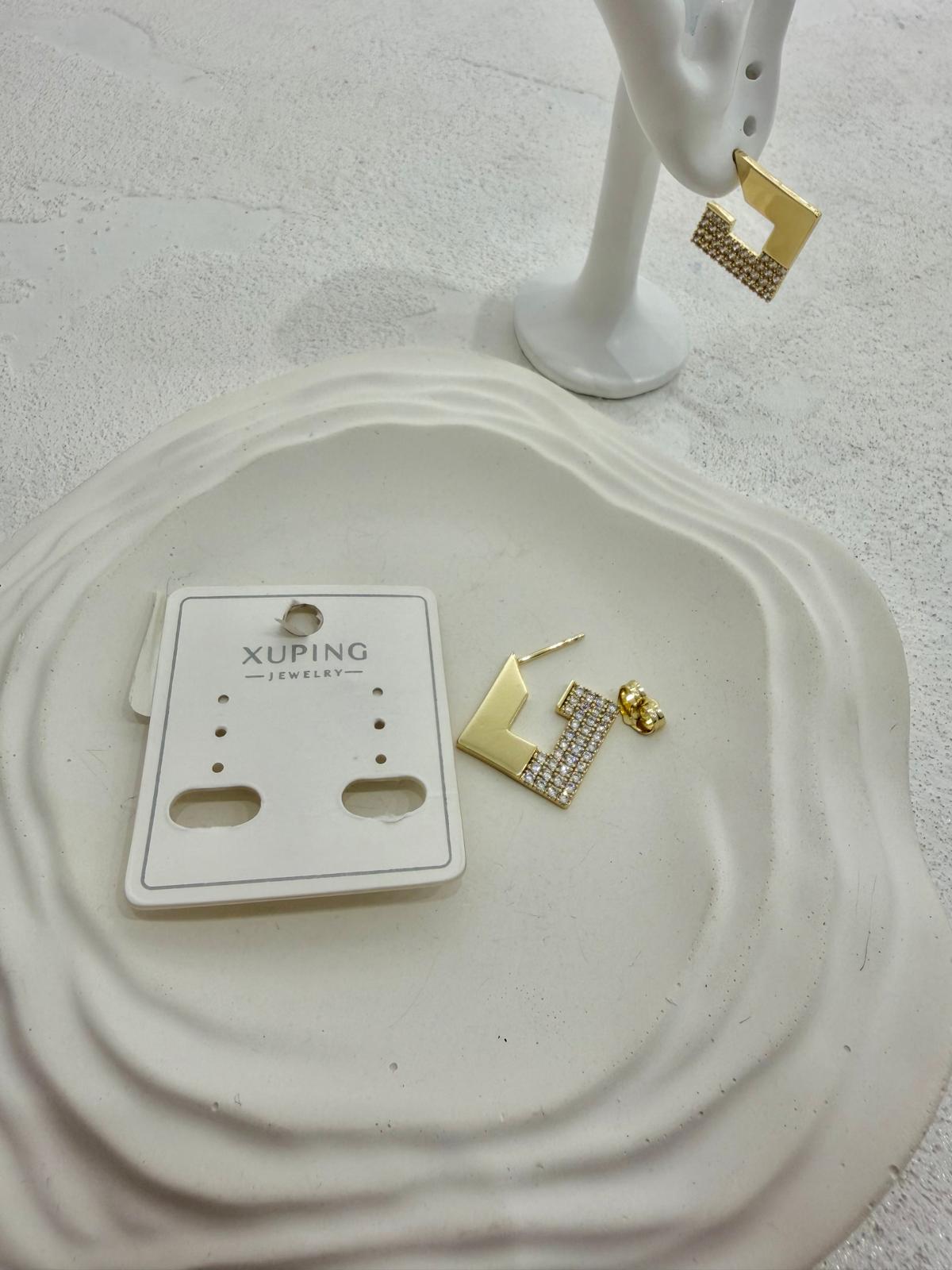 Xuping 14k Kare Model Taşlı Çelik Küpe - Görsel 2