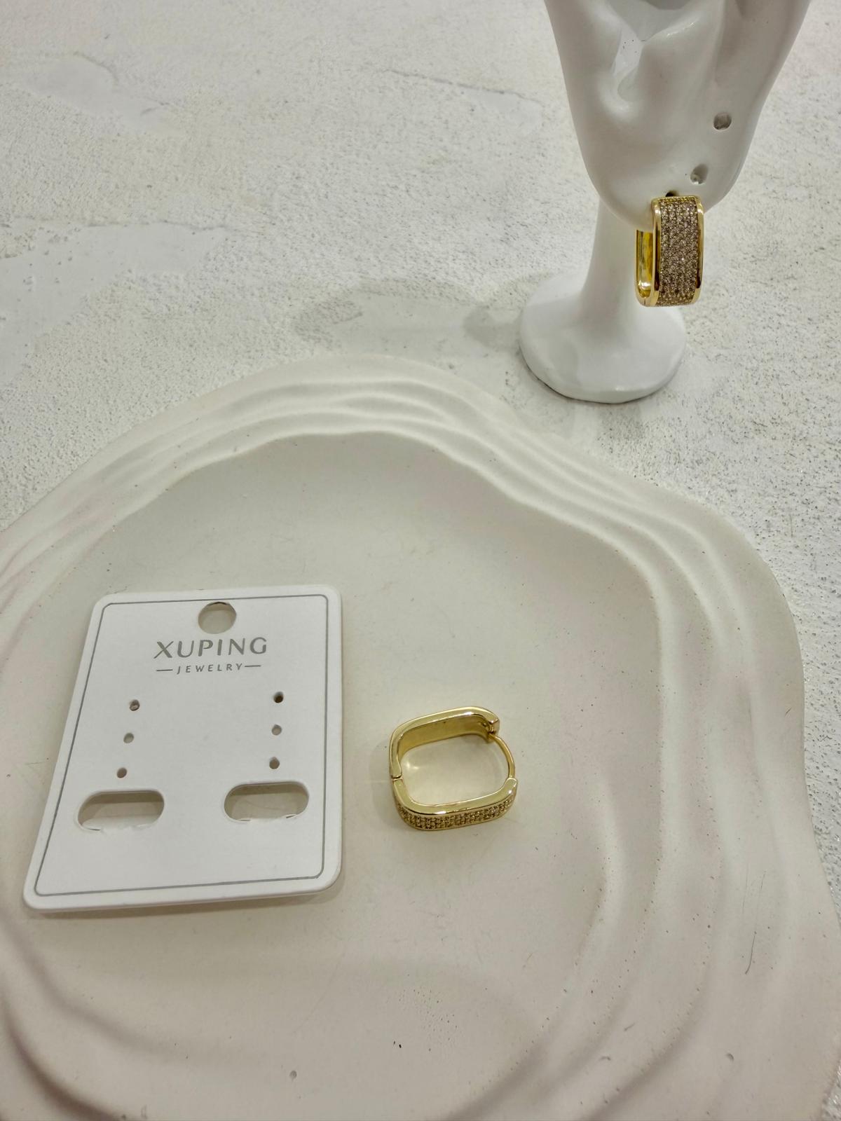 Xuping 14k Taşlı Dikdörtgen Halka Çelik Küpe - Görsel 2
