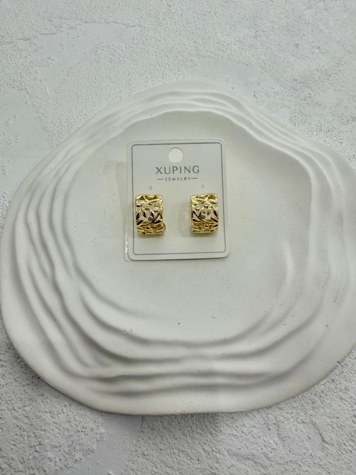 Xuping 14k Yaprak Model Taşlı Çelik Küpe