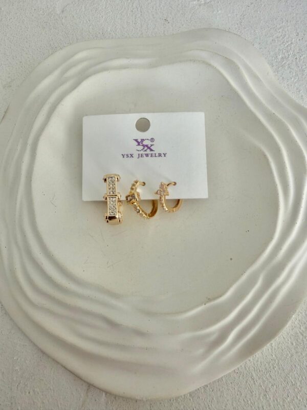 YSX Kristal Taşlı Çoklu Çelik Halka Küpe Rose Gold