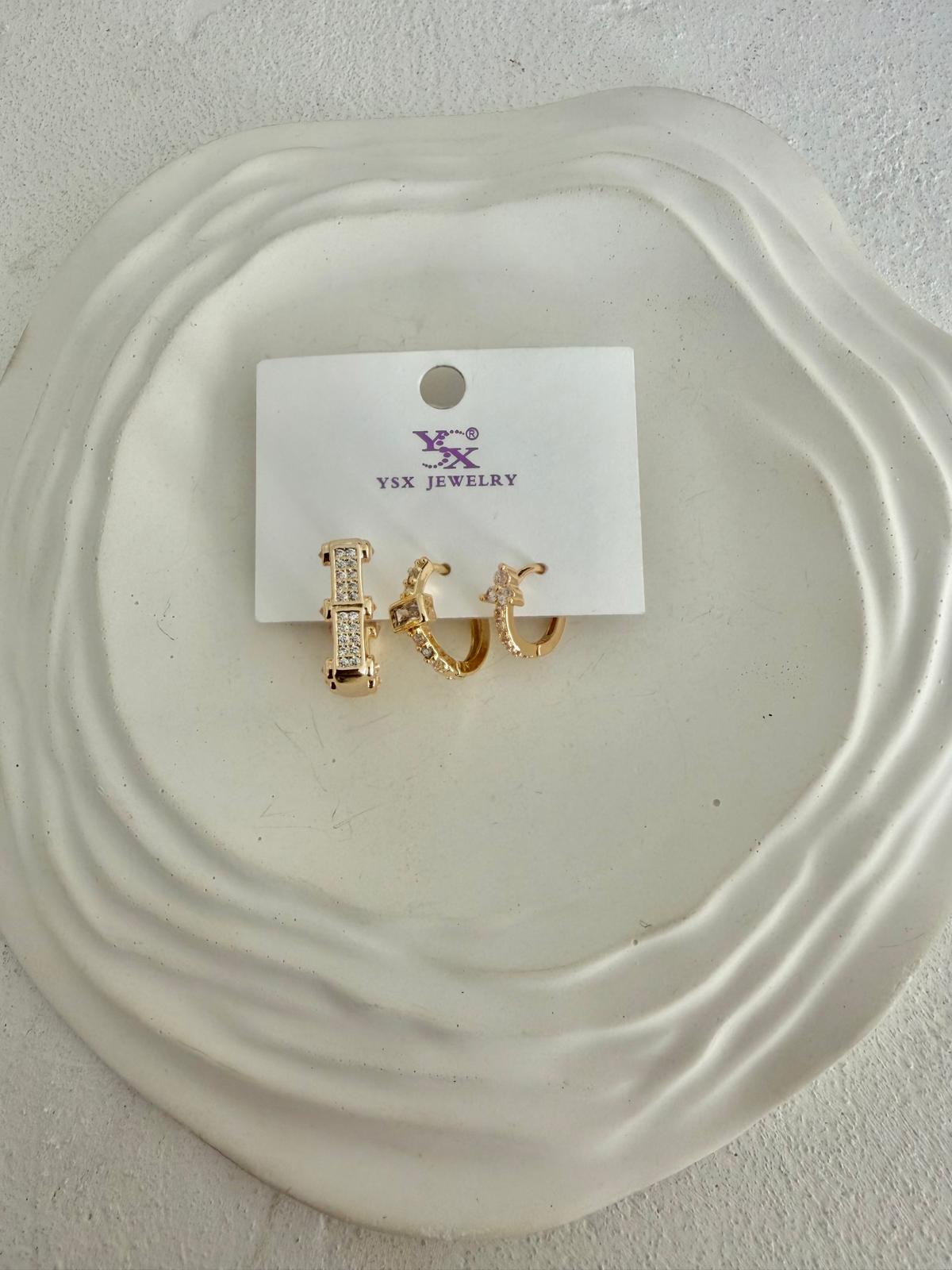 YSX Kristal Taşlı Çoklu Çelik Halka Küpe Rose Gold