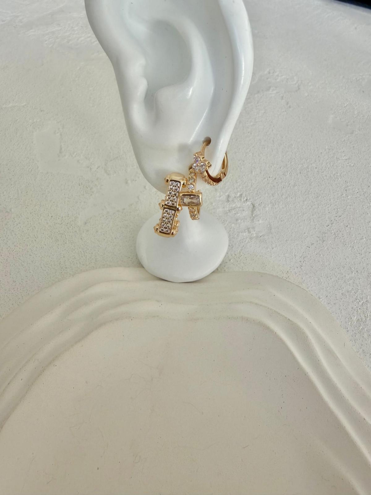 YSX Kristal Taşlı Çoklu Çelik Halka Küpe Rose Gold - Görsel 2
