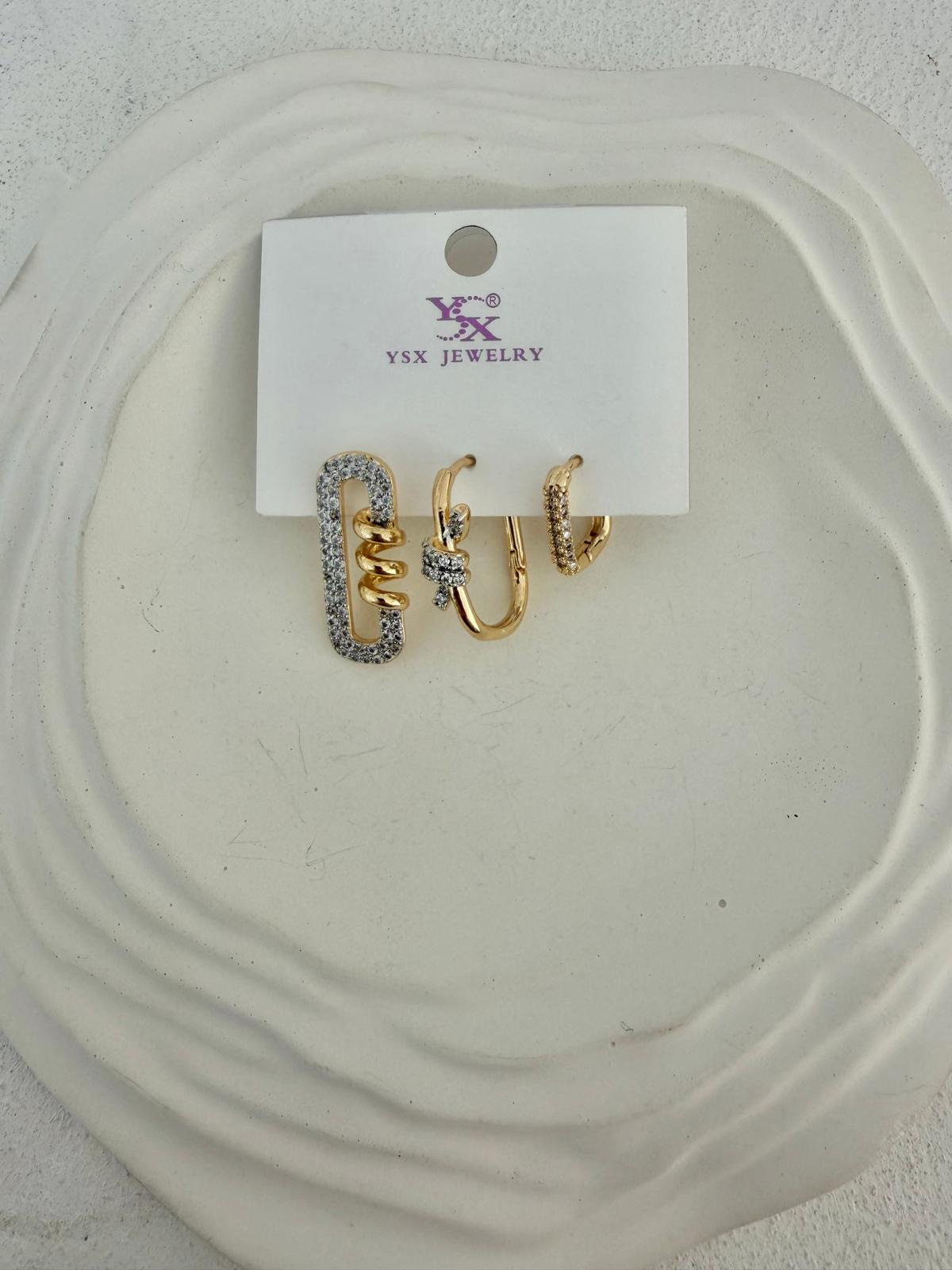 YSX Taşlı Düğüm Model Çoklu Çelik Küpe