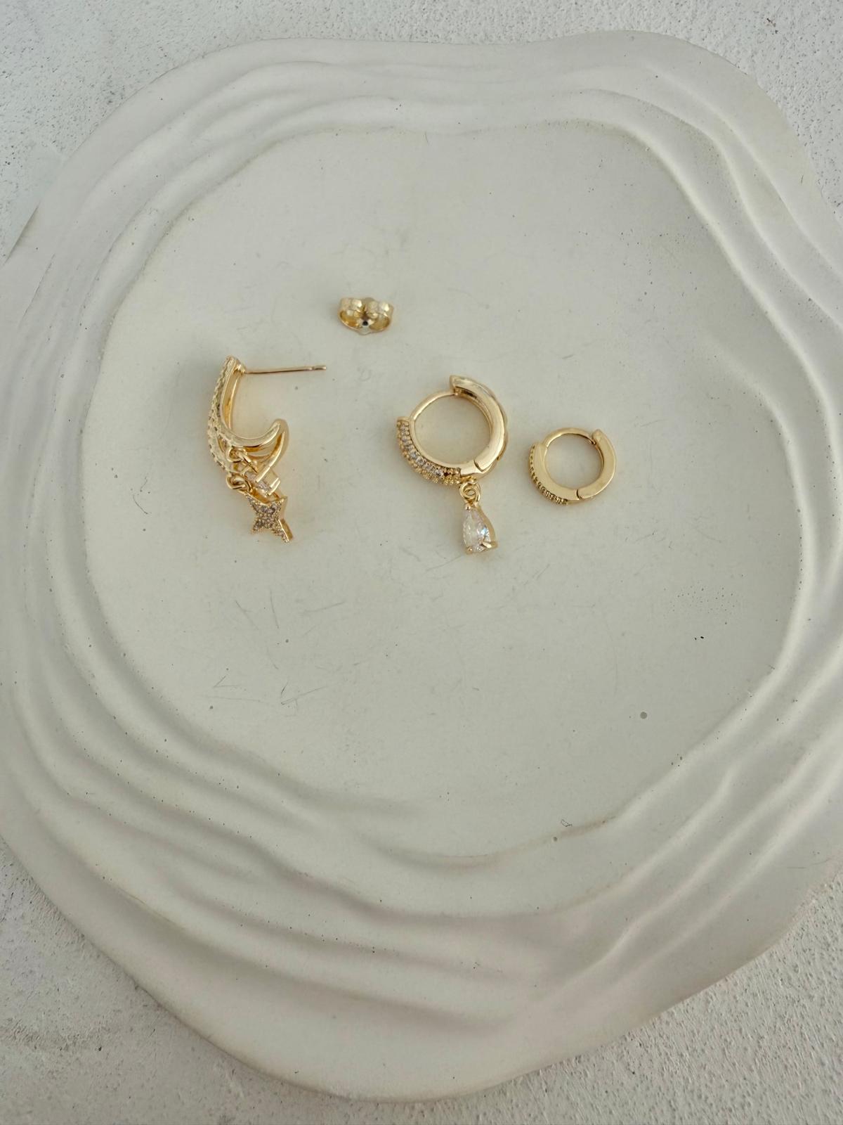 YSX Taşlı Yıldız Detaylı Çoklu Çelik Halka Küpe Rose Gold - Görsel 2