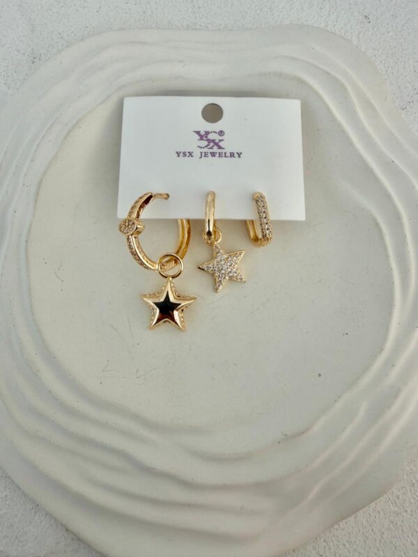 YSX Taşlı Yıldız Şekilli Çoklu Çelik Küpe Rose Gold