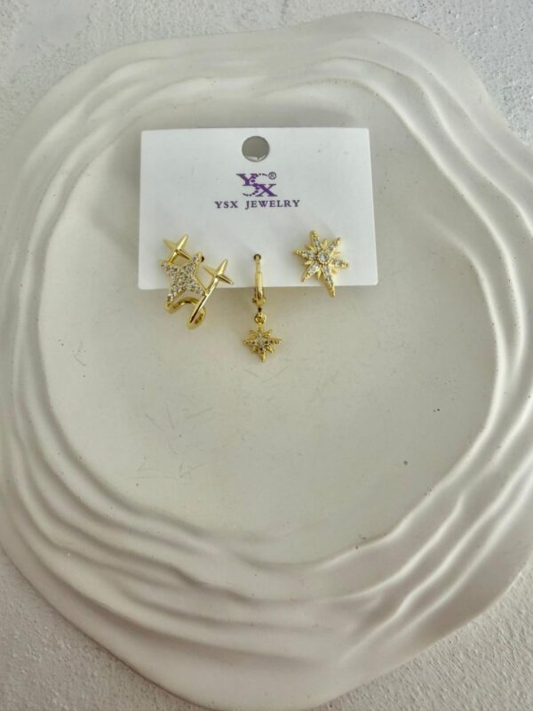 YSX Taşlı Yıldızlı Çoklu Çelik Halka Küpe